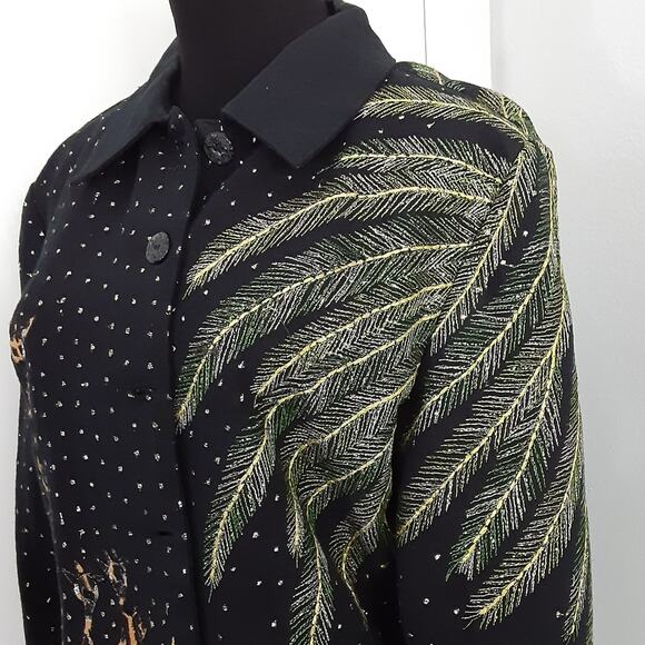 Vintage 80s Beaded Jacket Giraffe Embellished Safari 100% Cotton Button Front M - Picture 6 of 11